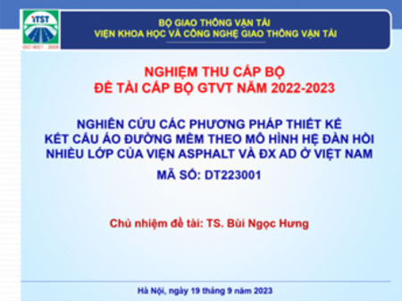 Dubai Casino game uy tín đánh giá nghiệm thu đề tài cấp Bộ 2022-2023 “Game Dubai88 game bài đổi thưởng được tặng tiền các phương pháp thiết kế kết cấu áo đường mềm theo mô hình hệ đàn hồi nhiều lớp của Viện Asphalt (AI) và đề xuất áp dụng ở Việt Nam”